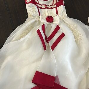Elegant White and Red Dress with Floral Accents